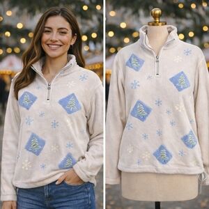 Vintage Northern Reflections Winter Holiday Snow Snowflake Fuzzy Teddy Sweater